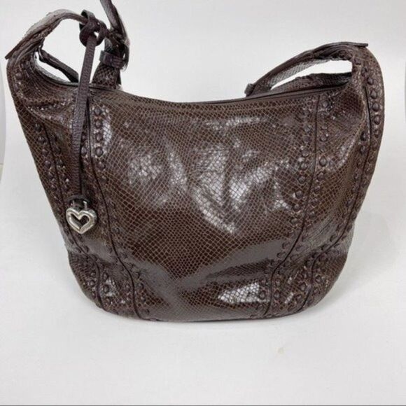 Brighton Ziptop Embossed Buckle Hobo Shoulder Bag - Picture 1 of 11